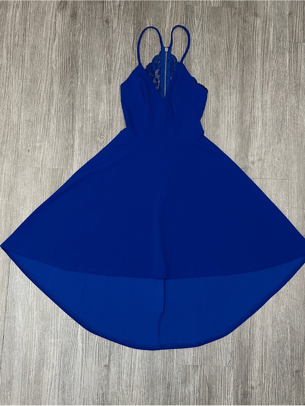 B Darlin Royal Blue High-Low Spaghetti Strap Dress Size Juniors 7/8